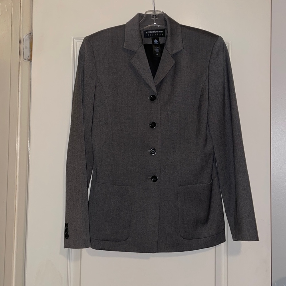 Liz Claiborne Gray Herringbone Wool Blazer. Size 4.